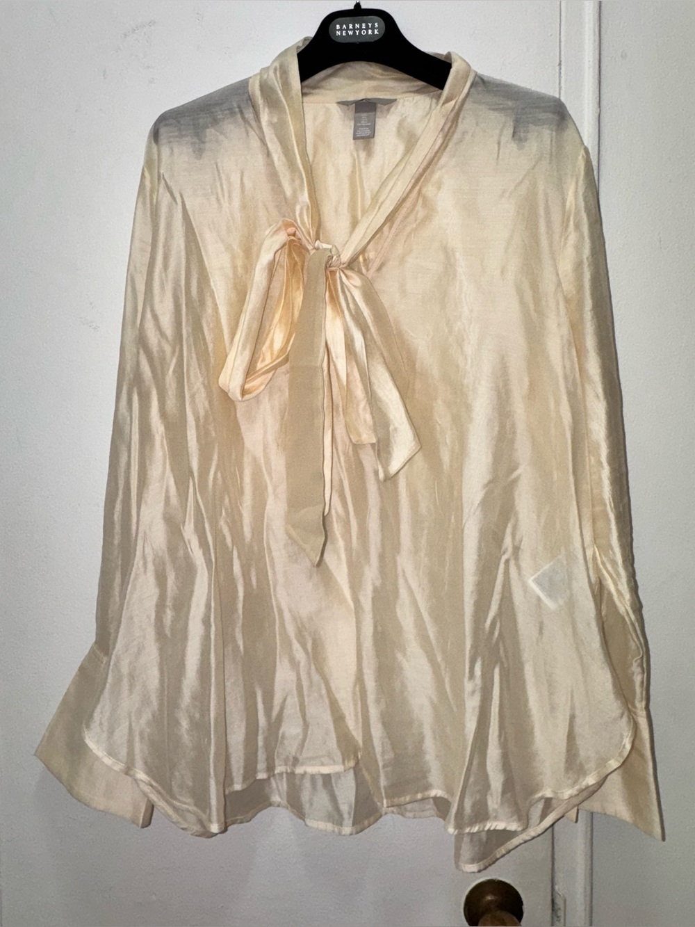 H&M Cream Sheer Tie-Neck Blouse Lyocell Tencel fabric Large